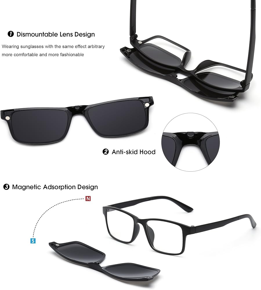 3-in-1 magnetic clip photochromic myopia sunglasses